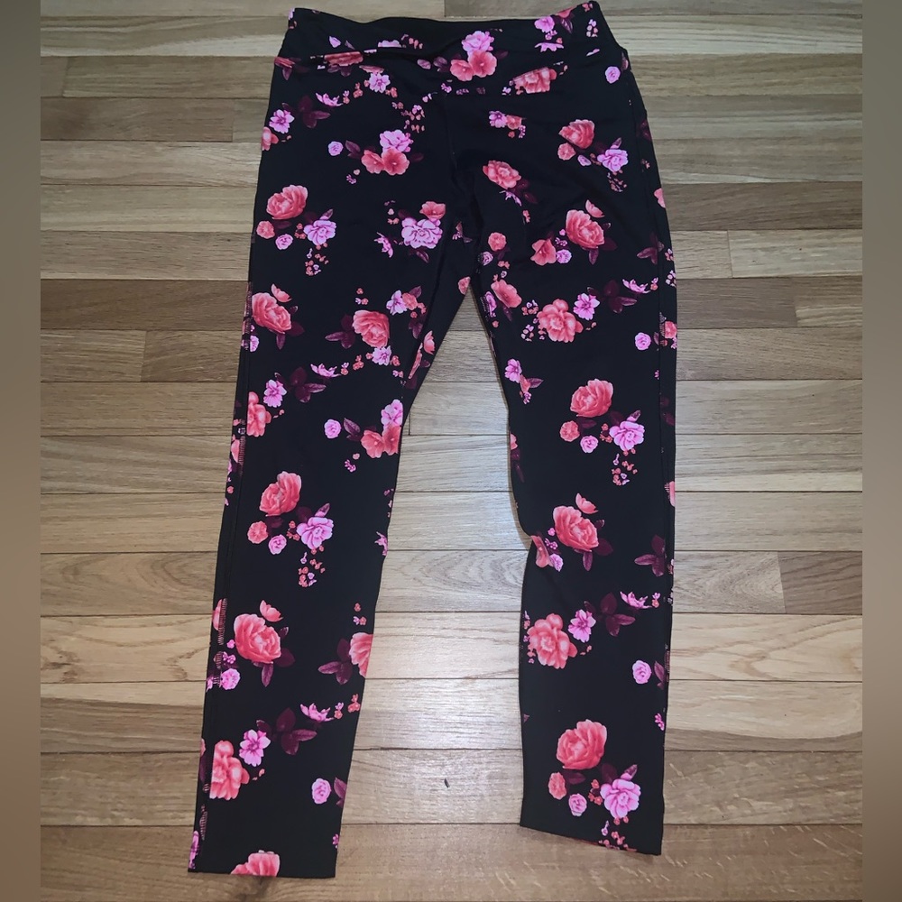 VS Pink black and floral fleece leggings